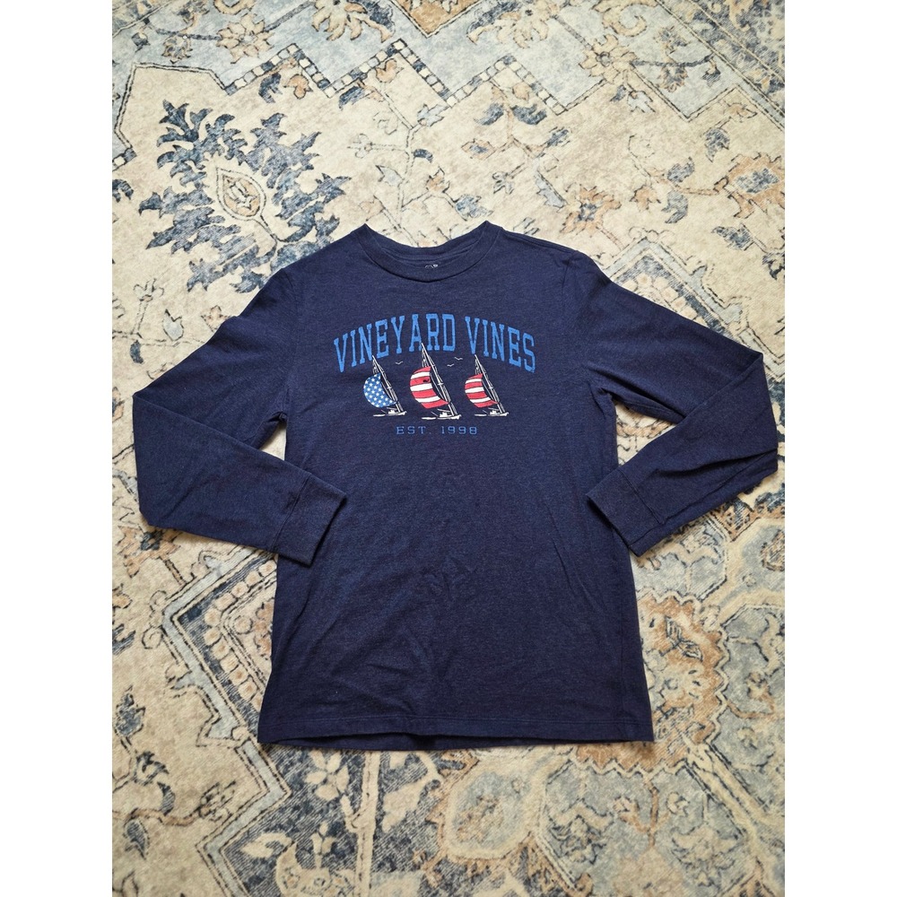 Vineyard Vines Youth Large Sailboat Whale Southern Preppy Long Sleeve Shirt